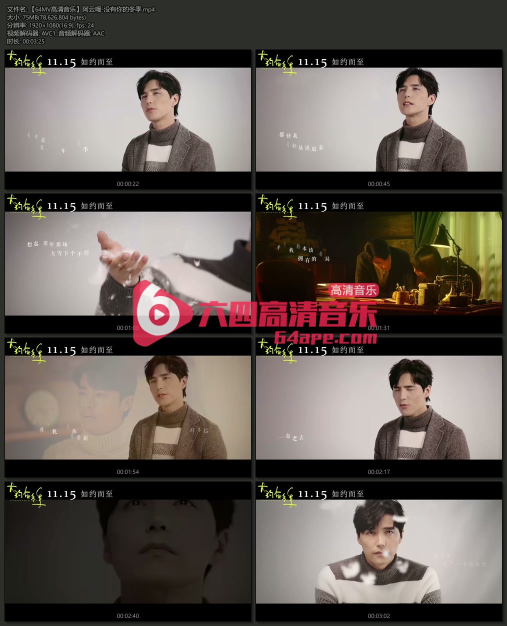 阿云嘎《没有你的冬季》1080P