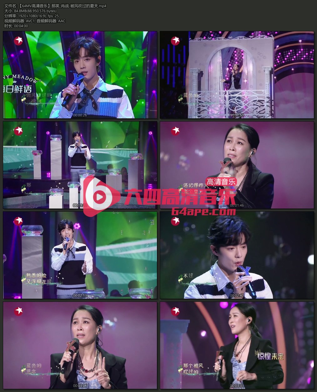 那英 肖战《被风吹过的夏天》1080P