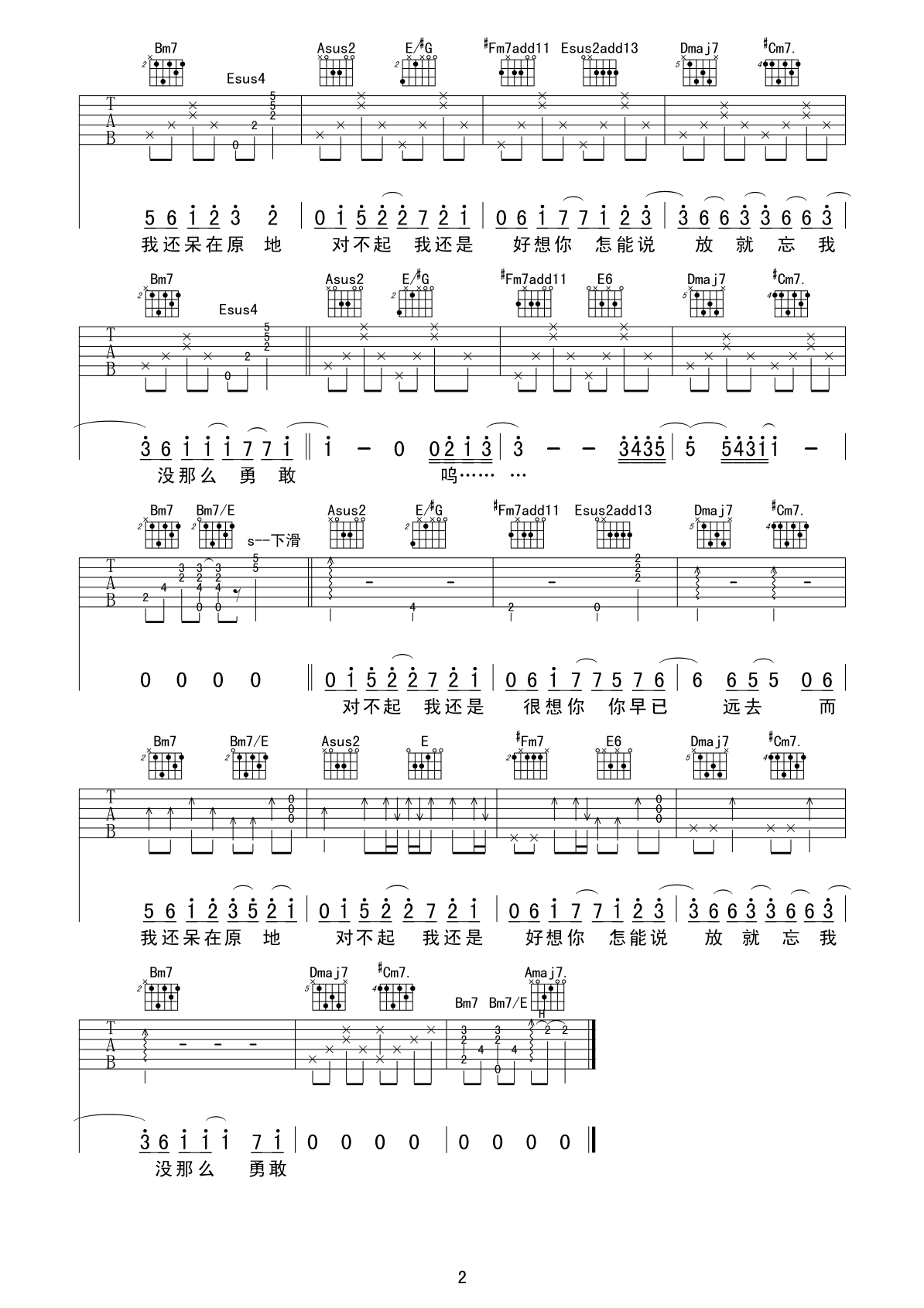刘心《对不起还想你吉他谱》A调原版弹唱谱 刘心《对不起还想你吉他谱》A调原版弹唱谱