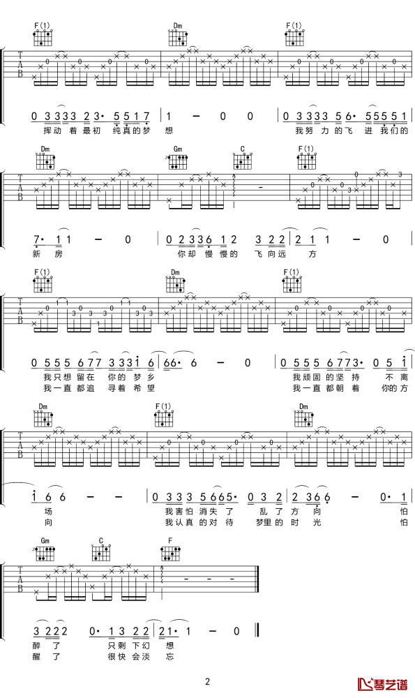 路远吉他谱-张磊《路远》F调图片谱-完整原版弹唱谱 路远吉他谱-张磊《路远》F调图片谱-完整原版弹唱谱
