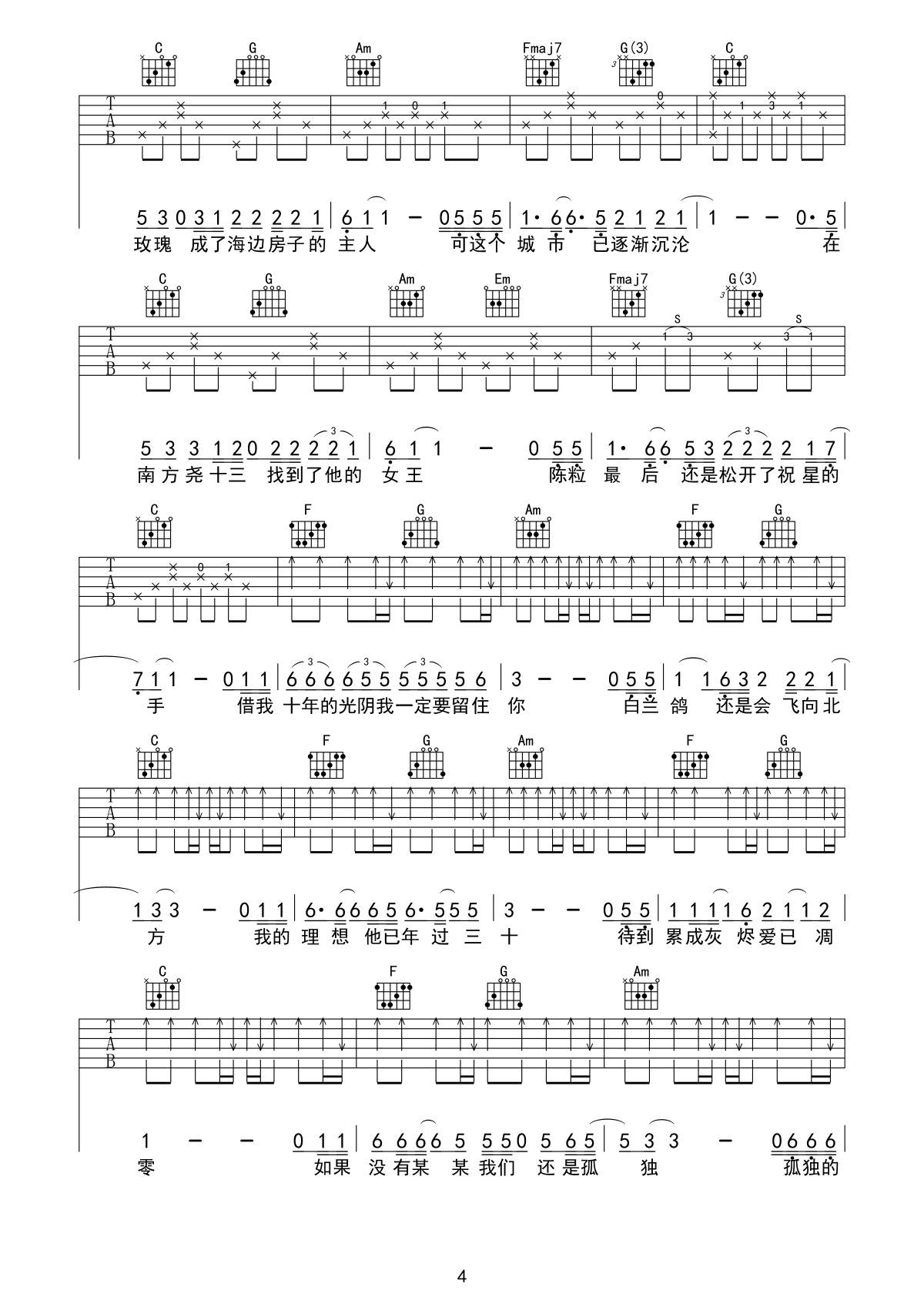 陈小姐的话吉他谱D调-楚胜尧-高清弹唱六线谱 陈小姐的话吉他谱D调-楚胜尧-高清弹唱六线谱