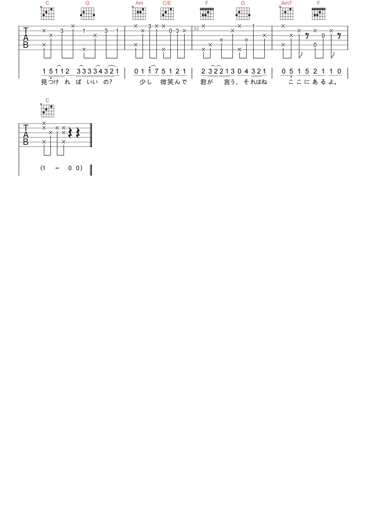 心做し吉他谱-majiko-C调原版-吉他弹唱六线谱