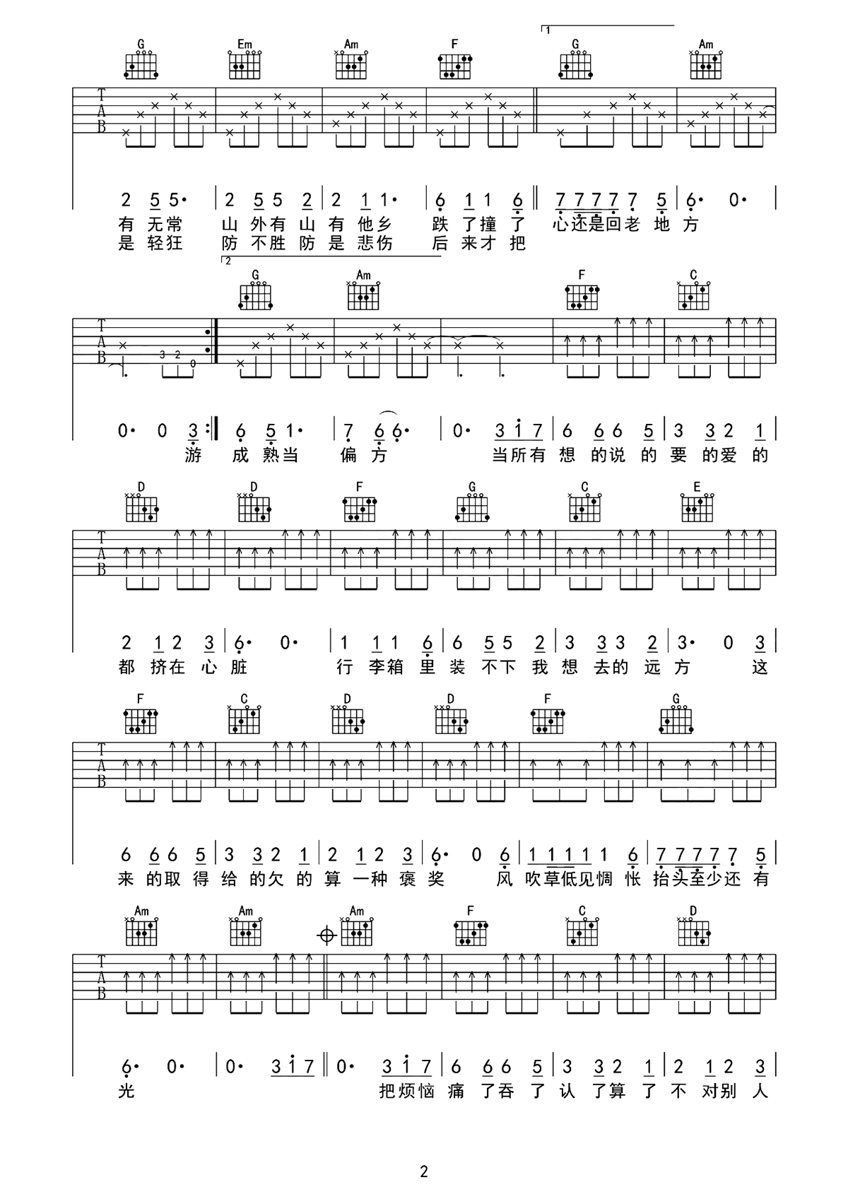 牧马城市吉他谱-毛不易-C调弹唱六线谱-含原版教学
