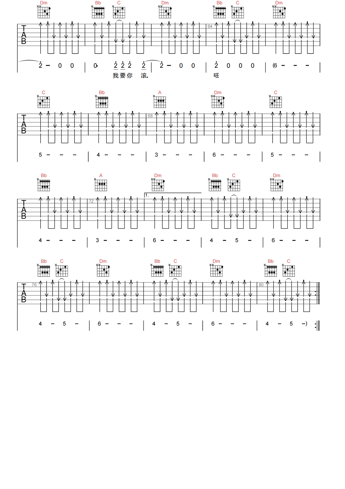 我开始摇滚了吉他谱-王宝与正午阳光-F调原版六线谱