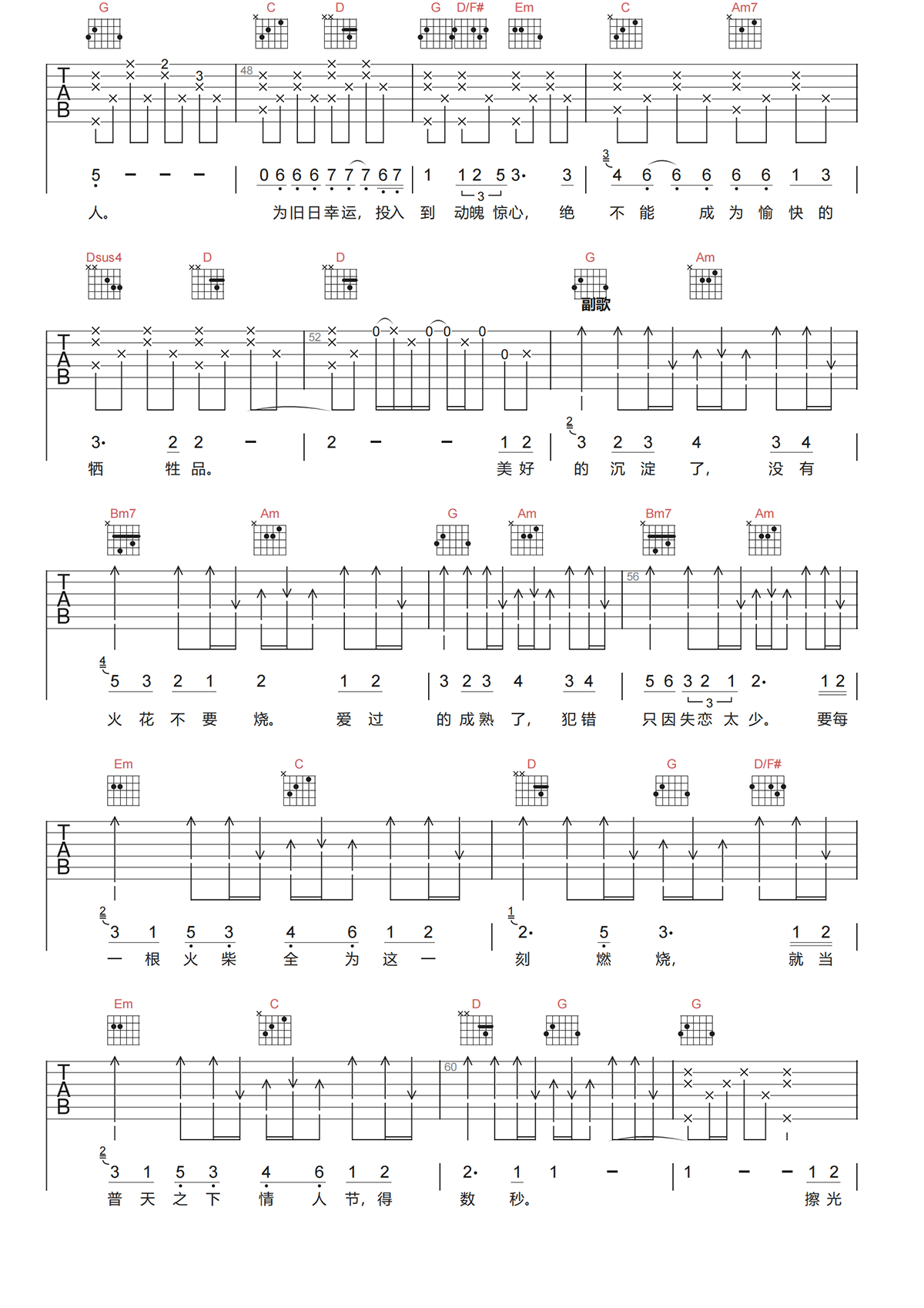 陈奕迅《失恋太少吉他谱》G调原版弹唱谱 陈奕迅《失恋太少吉他谱》G调原版弹唱谱