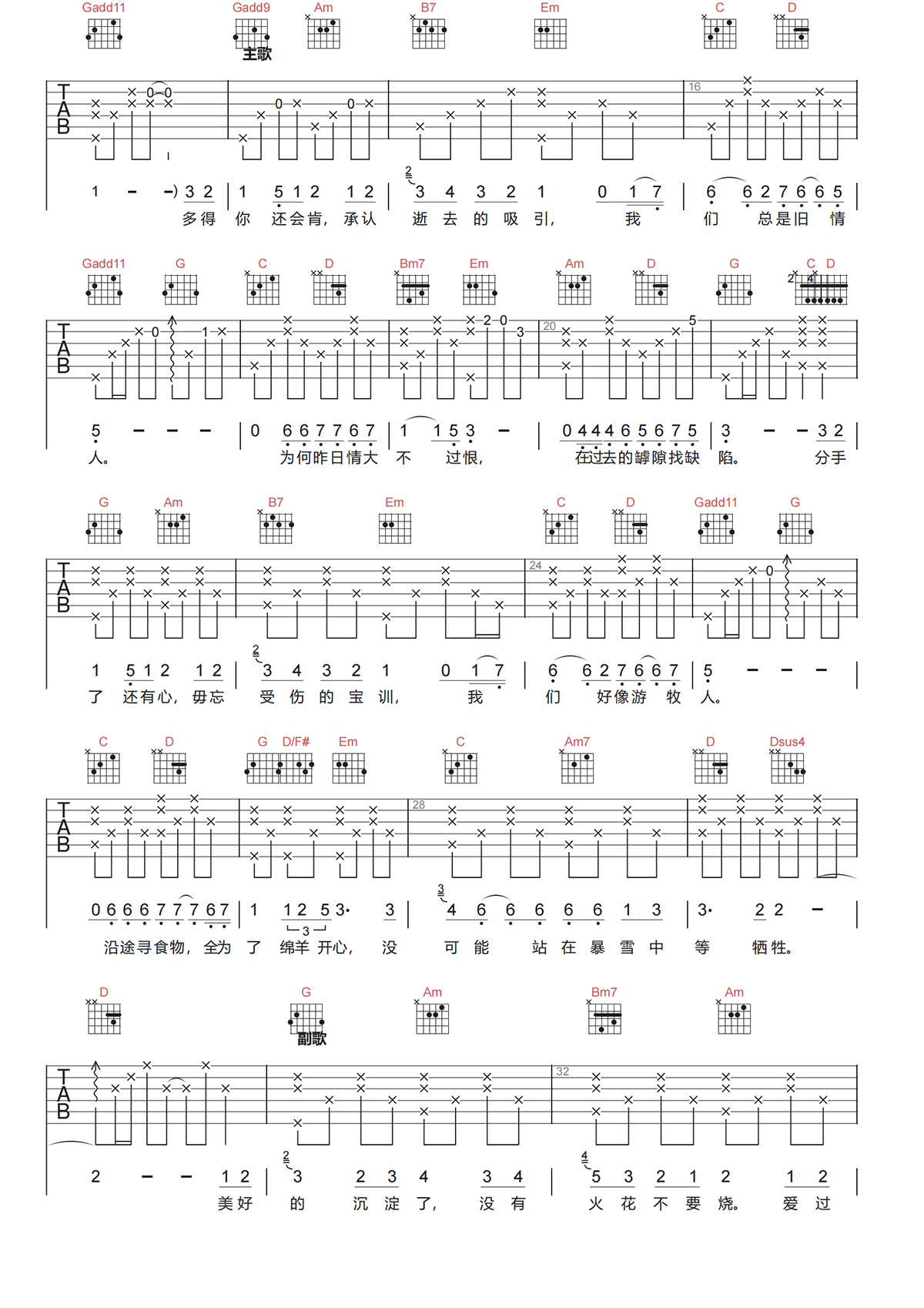 陈奕迅《失恋太少吉他谱》G调原版弹唱谱 陈奕迅《失恋太少吉他谱》G调原版弹唱谱