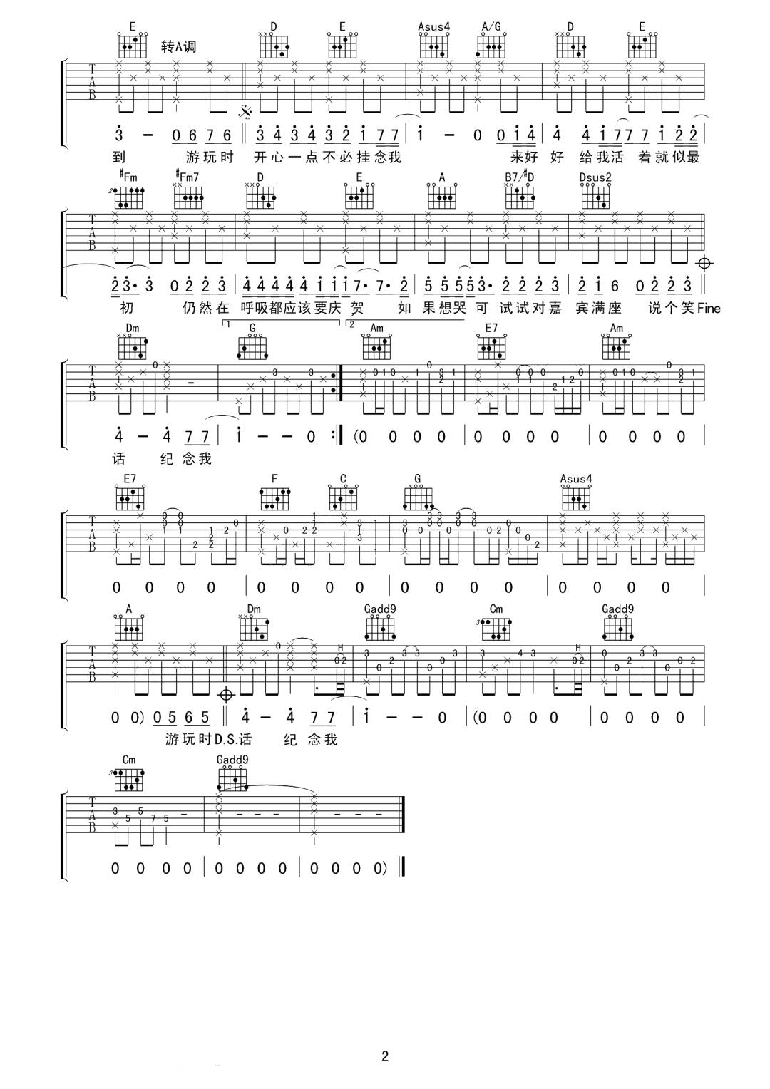 陈奕迅《活着多好吉他谱》G调原版六线谱 陈奕迅《活着多好吉他谱》G调原版六线谱